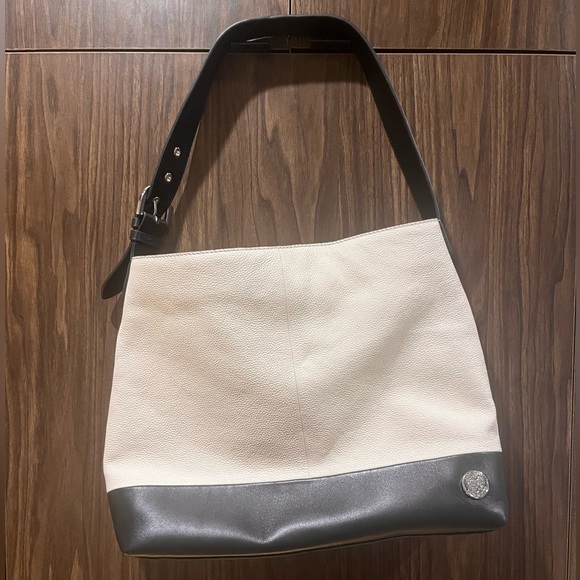 Vince Camuto - Cream & Black Genuine Leather Shoulder Bag - Silver Hardware - Picture 1 of 9